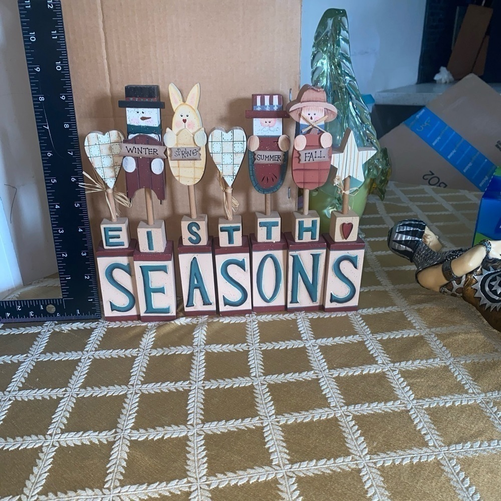 SEASONS wooden ABC Block Letter mantle/Garden Welcome‎ Sign All 4 Seasons
